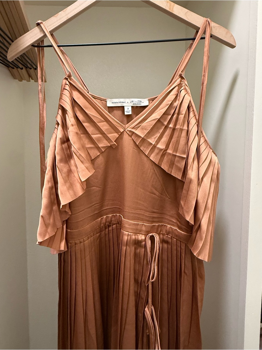 Banana Republic Copper Pleated V-Neck Maxi Dress